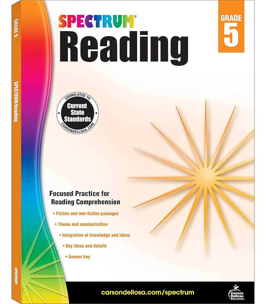 Spectrum Reading Comprehension Grade 5 Workbooks, Ages 10 to 11, 5th Grade Reading Comprehension, Nonfiction and Fiction Passages, Summarizing Stories and Identifying Themes - 174 Pages (Volume 24) cover image