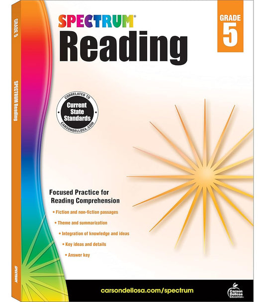 Spectrum Reading Comprehension Grade 5 Workbooks, Ages 10 to 11, 5th Grade Reading Comprehension, Nonfiction and Fiction Passages, Summarizing Stories and Identifying Themes - 174 Pages (Volume 24) cover image